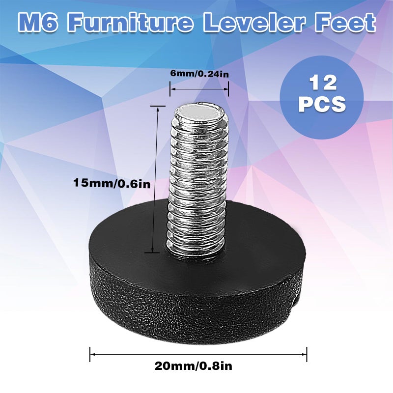 DSLSQD 12 Pack Furniture Leveling Feet Adjustable Furniture Feet Table Legs Heavy Duty Leveling Feet Screw on Furniture Levelers for Table Cabinets Chairs Bar Stool Desk Dresser Wood Legs (M6) - Image 2